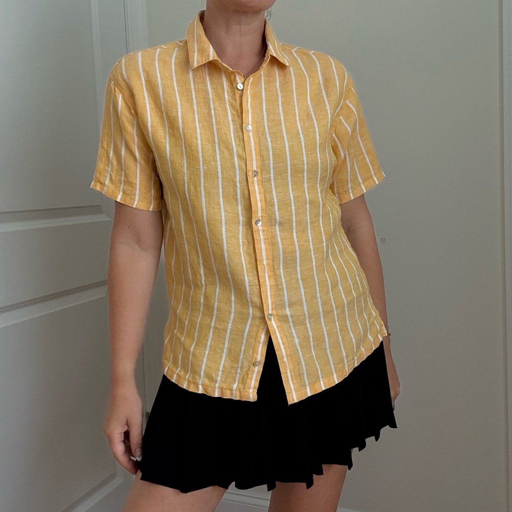 Yellow Striped Button-Up Women's Top - Picture 1 of 8